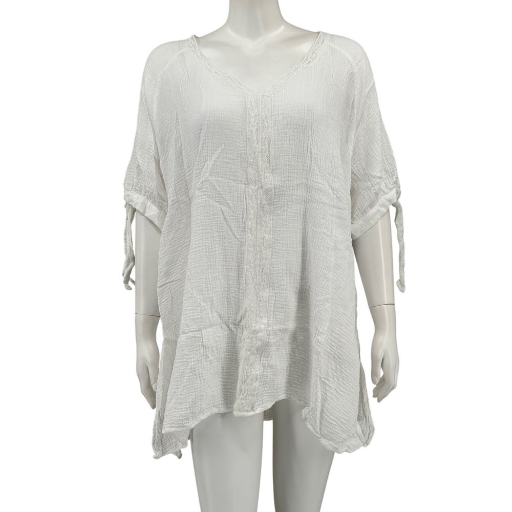 Simple Suzanne Betro Top Womens Plus 4X White Cotton Gauzy Boho Beachy Lagenlook